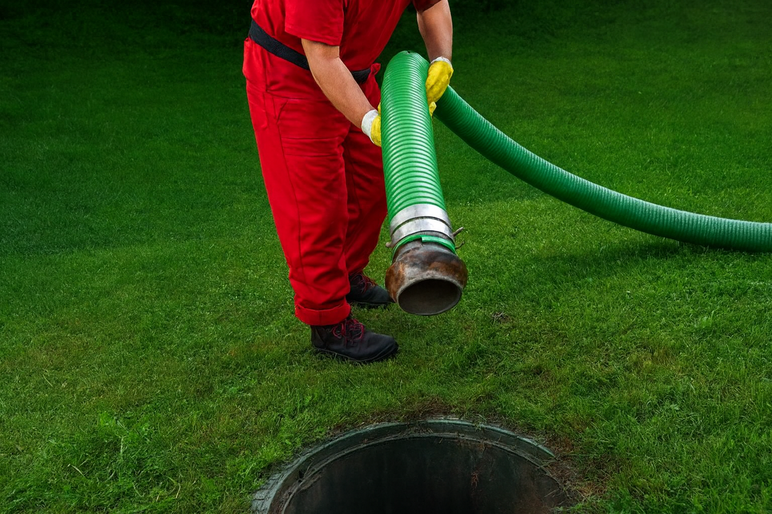 شركة تنظيف خزانات الصرف الصحي في الشارقة ودبي - عامل محترف يستخدم معدات حديثة لتنظيف وشفط الخزانات